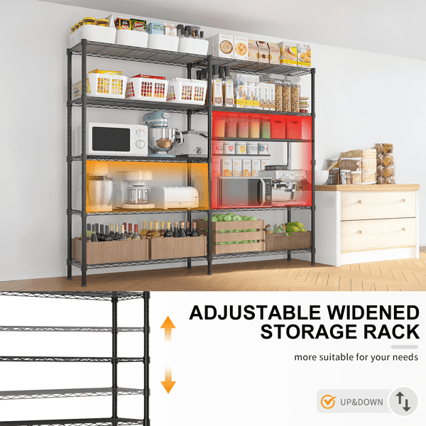 COTINSE 5-Tier Wire Shelving Unit, 58"W x 14"D x 71"H, 1500 lbs Metal Storage Rack with Adjustable Shelves, Freestanding Garage Shelf for Kitchen Pantry Warehouse