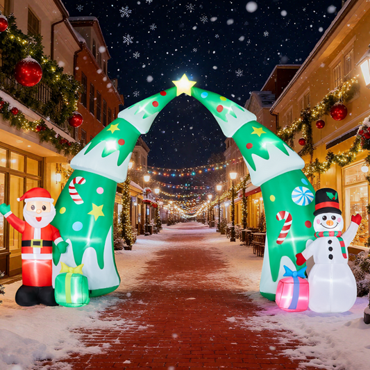 COTINSE 15 FT Wide Christmas Archway Inflatable Outdoor Decorations, Lighted Christmas Tree Arch with Santa & Snowman, 13 LED Lights, Built-in Blower, Stakes & Tethers