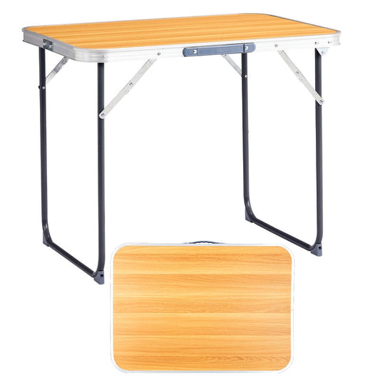 COTINSE 2.3 FT Portable Aluminum Folding Table with Carry Handle, Camping Picnic Dining Table for Indoor Outdoor Party, Woodgrain