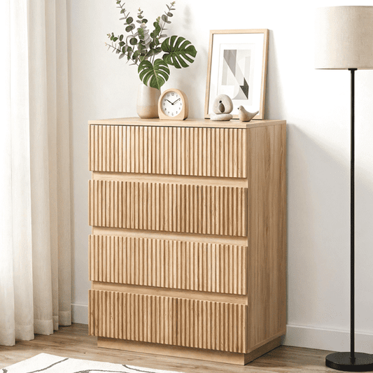 COTINSE 4-Drawer Dresser, Oak Handleless Nightstand with Grille Fronts, Engineered Wood Storage Cabinet for Bedroom, 23.62 in Wide