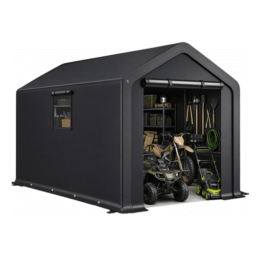 COTINSE 8x10 FT Outdoor Storage Shed, Waterproof Portable Bike Storage Tent with Roll-Up Zipper Door, 2 Windows, Heavy Duty Frame and Ground Stakes for Bicycles, Garden Tools and Firewood