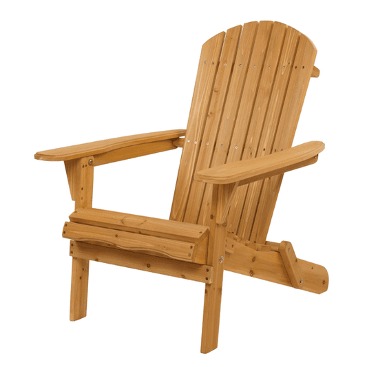 COTINSE Folding Adirondack Chair, Natural Fir Wood Outdoor Lounge Chair with Wide Armrests, Waterproof Coating for Patio, Porch, Garden and Beach, Natural
