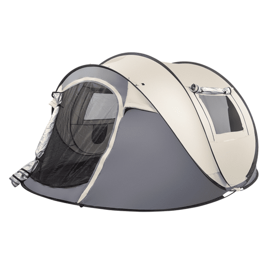 COTINSE Instant Pop Up Camping Tent, 4 Person Waterproof Family Tent with Front Awning, Dual Mesh Doors, Storage Pockets and Carry Bag for Camping, Traveling, Khaki