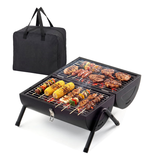 COTINSE 16.3" Portable Tabletop Charcoal Grill, Double-Sided BBQ Stove for 4-5 People, Black
