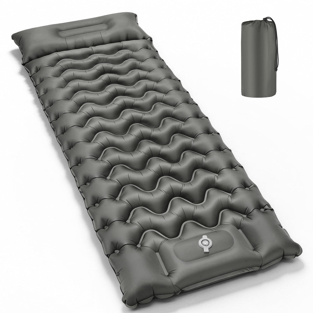 COTINSE Ultralight Inflatable Camping Sleeping Pad with Built-in Foot Pump and Pillow for Hiking and Backpacking, Single Mattress, Gray