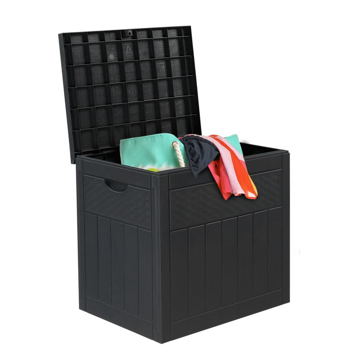 COTINSE 33 Gallon Outdoor Storage Box, Rattan-Look Plastic Deck Box for Patio Cushions, Garden Tools & Toys, Dark Gray