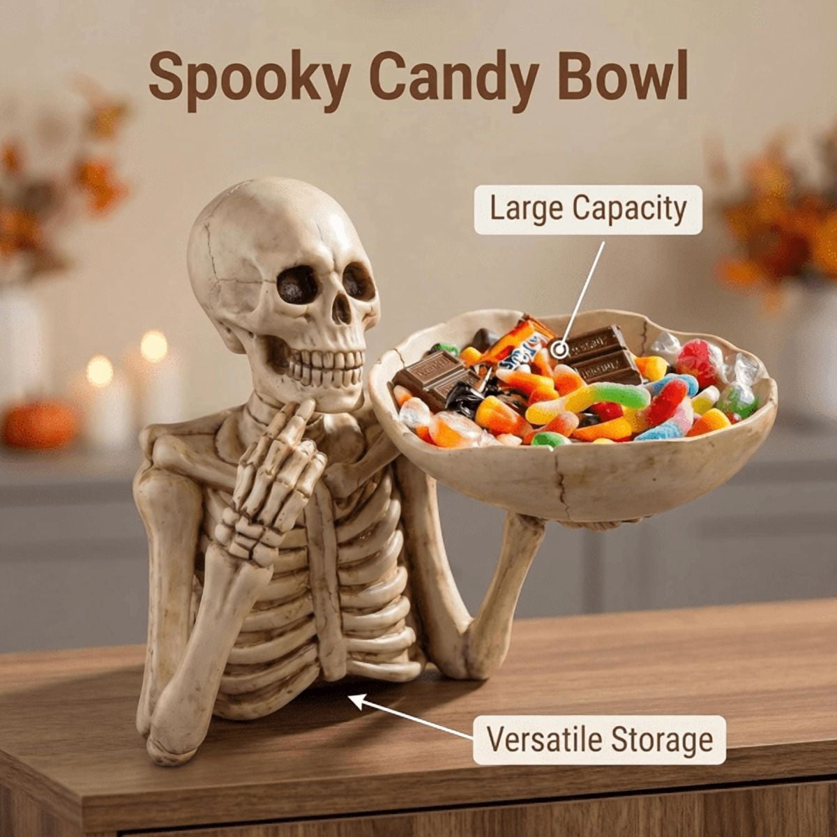 COTINSE 12 in Halloween Candy Bowl, Resin Skeleton Hands Skull Tray for Wrapped Candy, Keys and Gothic Tabletop Decor