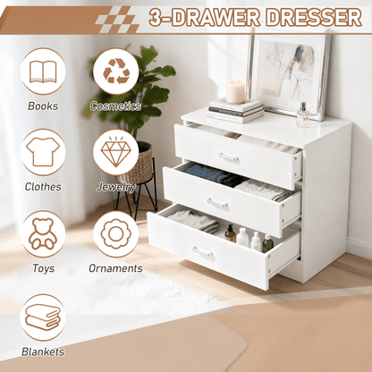 COTINSE 3-Drawer Dresser, White Nightstand Bedside Table, Wide Storage Cabinet with Drawers for Bedroom, Living Room, Home Office