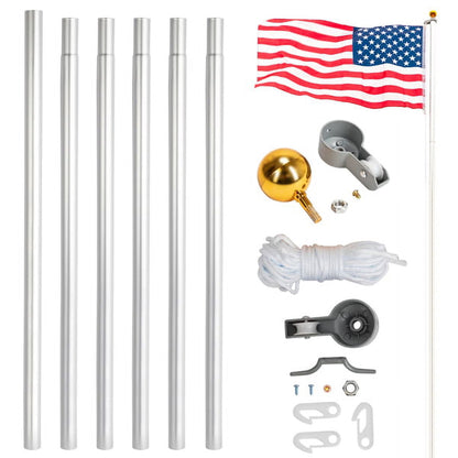 COTINSE 25FT Sectional Aluminum Flag Pole Kit with 2PCS 3x5 FT American Flags, Gold Ball Finial, Halyard Rope and PVC Sleeve for Outdoor Yard