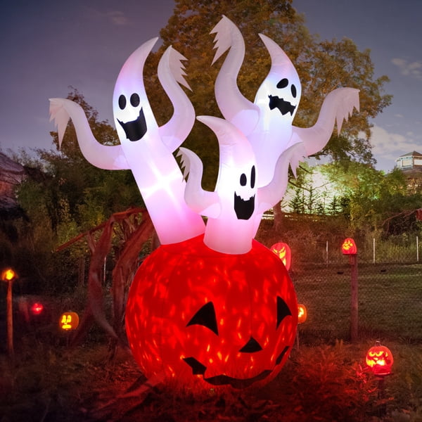 COTINSE 5.9 FT Halloween Inflatable Pumpkin Ghost with Built-In LED Lights, Outdoor Blow Up Yard Decoration for Lawn, Garden and Party