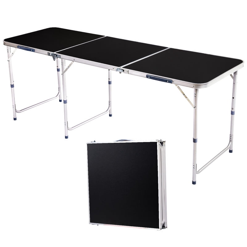 COTINSE 6 FT Adjustable Height Aluminum Folding Table with Carry Handle, Portable Camping Picnic Dining Table for Party Indoor Outdoor Use, Black