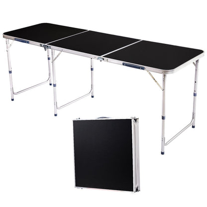 COTINSE 6 FT Adjustable Height Aluminum Folding Table with Carry Handle, Portable Camping Picnic Dining Table for Party Indoor Outdoor Use, Black