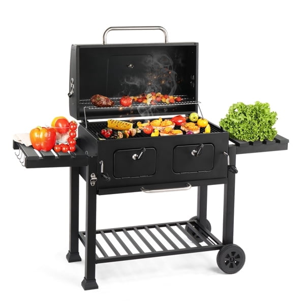 Cotinse BBQ Grill Outdoor Charcoal Grill Smoker Large-sized Barbecue Grill with 2 Charcoal Doors for Patio,Backyard,Garden