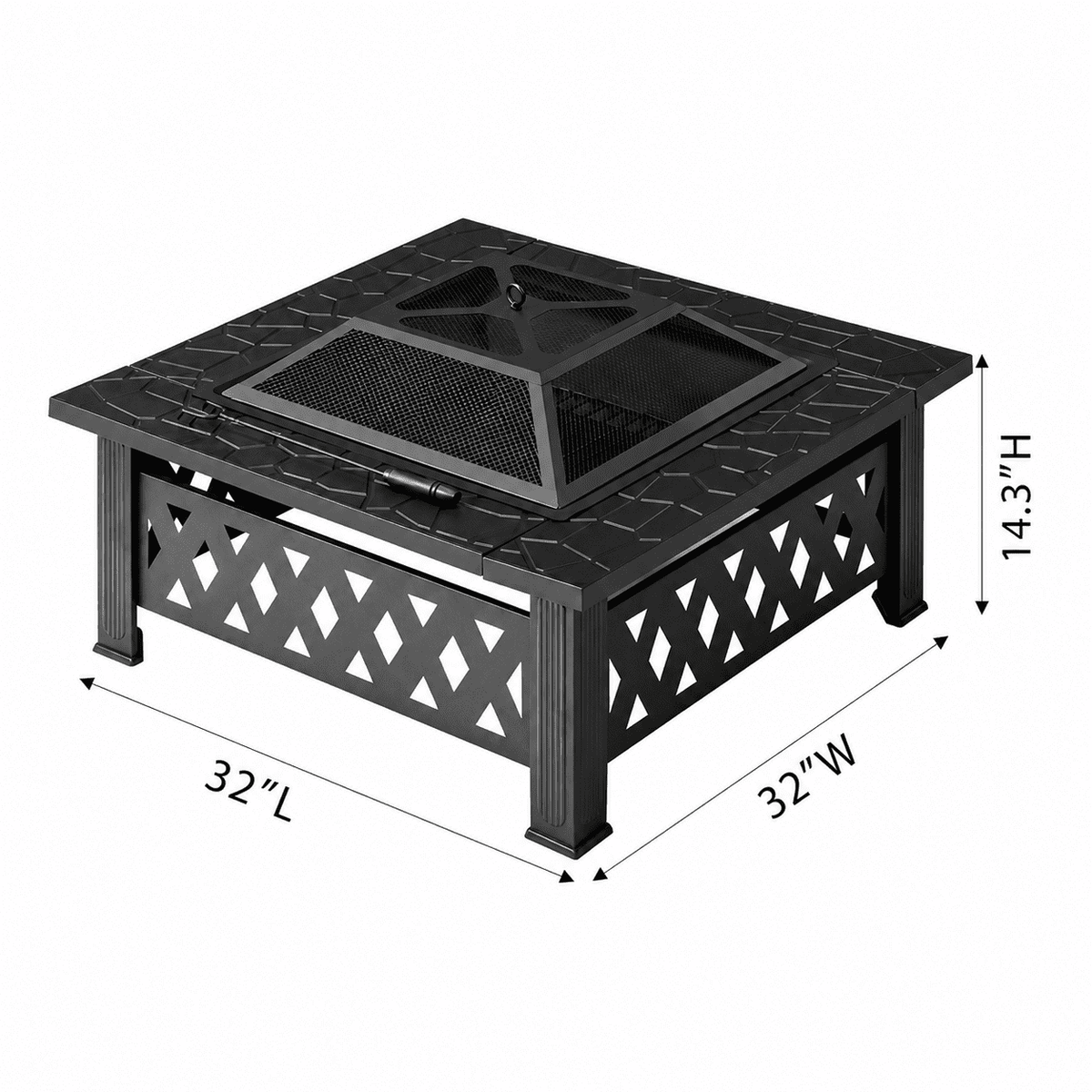 COTINSE 32" Fire Pit for Outside, Square Wood Burning Outdoor Firepit with Mesh Spark Screen and Fire Poker for Patio, Backyard, Camping and Bonfire, Black