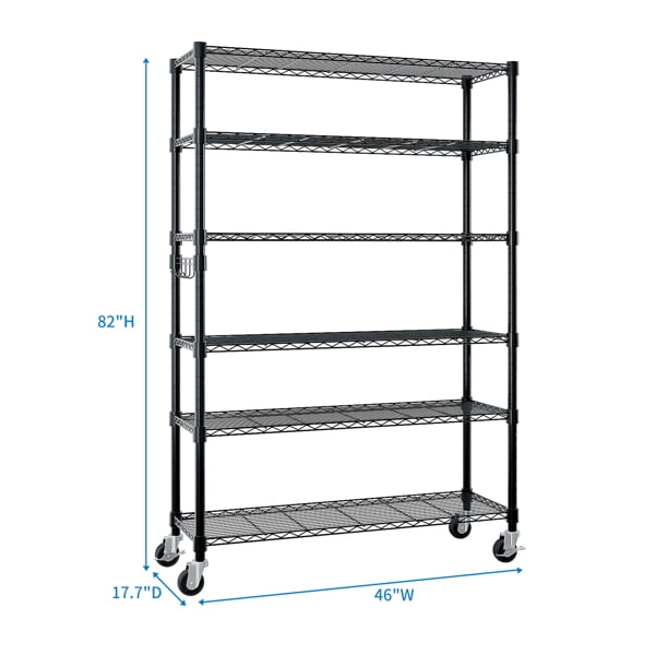 Cotinse 6 Tier Wire Shelving with Wheels 2400LBS Capacity, Heavy Duty Storage Rack for Home Garage, 46"W x 18"D x 82"H Adjustable Shelves, Silver