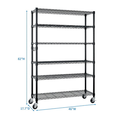 Cotinse 6 Tier Wire Shelving with Wheels 2400LBS Capacity, Heavy Duty Storage Rack for Home Garage, 46"W x 18"D x 82"H Adjustable Shelves, Silver