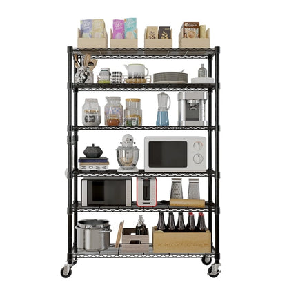Cotinse 6 Tier Wire Shelving with Wheels 2400LBS Capacity, Heavy Duty Storage Rack for Home Garage, 46"W x 18"D x 82"H Adjustable Shelves, Silver