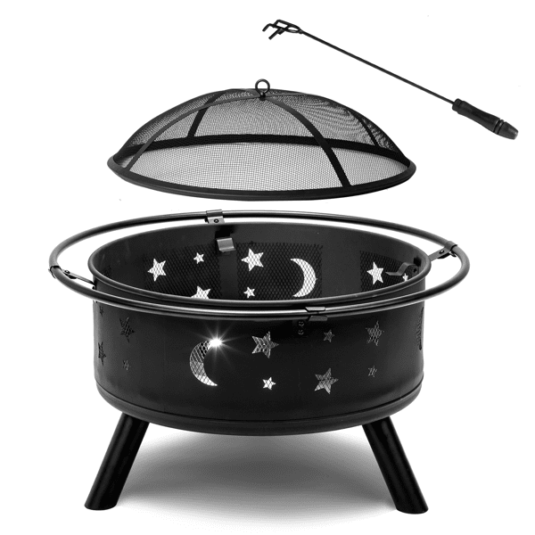 COTINSE 30-Inch Wood Burning Fire Pit for Outside with Spark Screen and Poker, Round Metal Fire Bowl for Patio, Backyard and Camping, Black