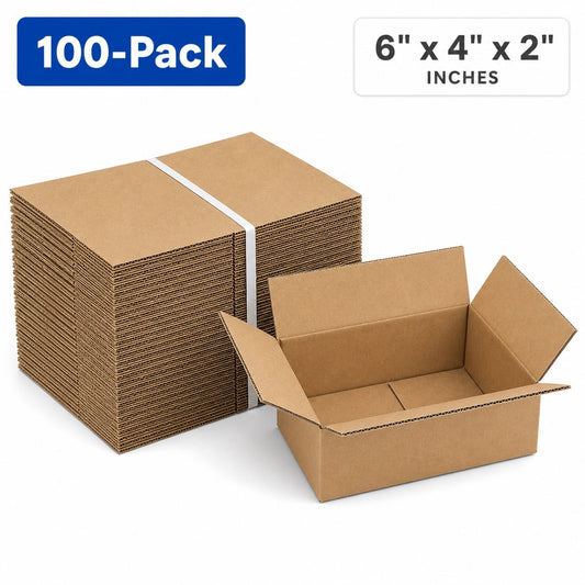 COTINSE 100 Pack Corrugated Shipping Boxes, 6" x 4" x 2" Yellow Mailing Cardboard Boxes for Small Business, Gifts, Packaging and Storage