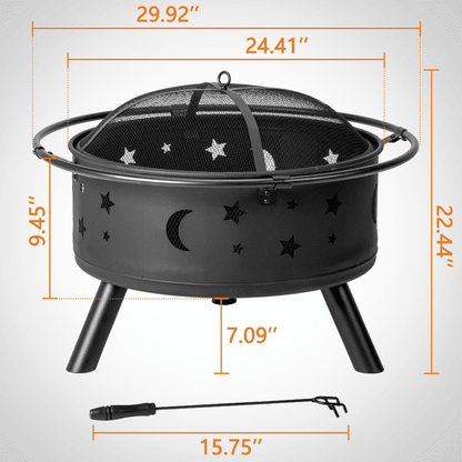 COTINSE 30-Inch Wood Burning Fire Pit for Outside with Spark Screen and Poker, Round Metal Fire Bowl for Patio, Backyard and Camping, Black