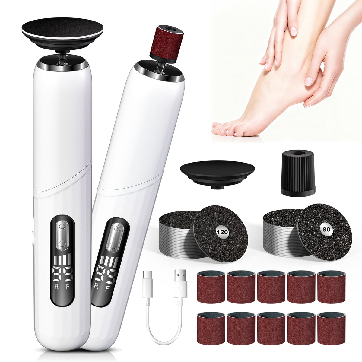 Cotinse Electric Callus Remover for Feet, Foldable Vacuum Suction Foot Callus Remover Kit , Waterproof Pedicure Tools for Feet, Rechargeable Foot Scrubber for Dry & Crack Feet,Foot File,White