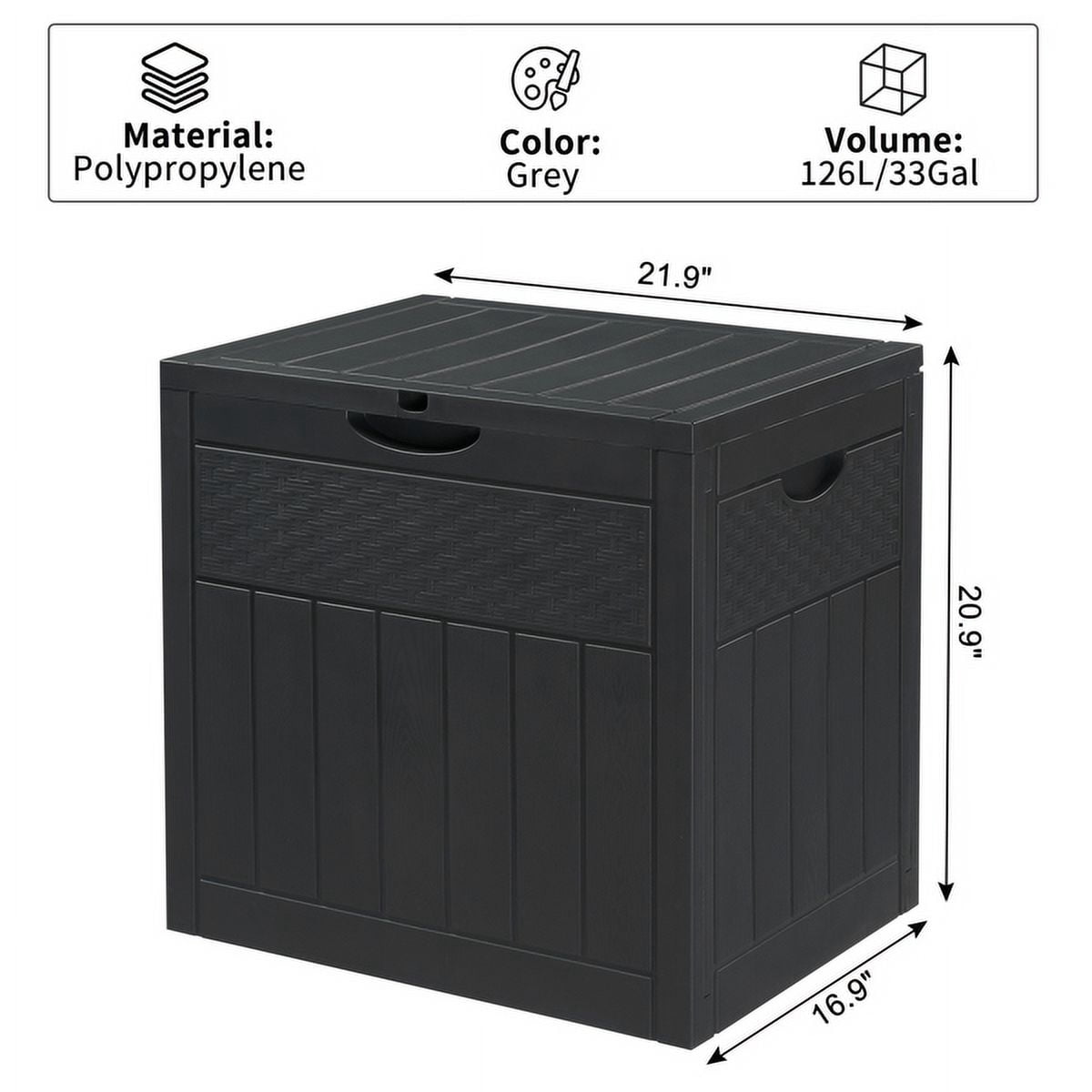 COTINSE 33 Gallon Outdoor Storage Box, Rattan-Look Plastic Deck Box for Patio Cushions, Garden Tools & Toys, Dark Gray