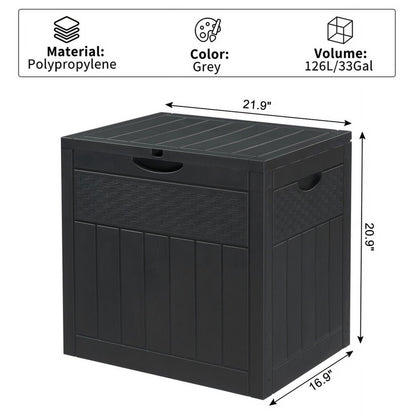 COTINSE 33 Gallon Outdoor Storage Box, Rattan-Look Plastic Deck Box for Patio Cushions, Garden Tools & Toys, Dark Gray