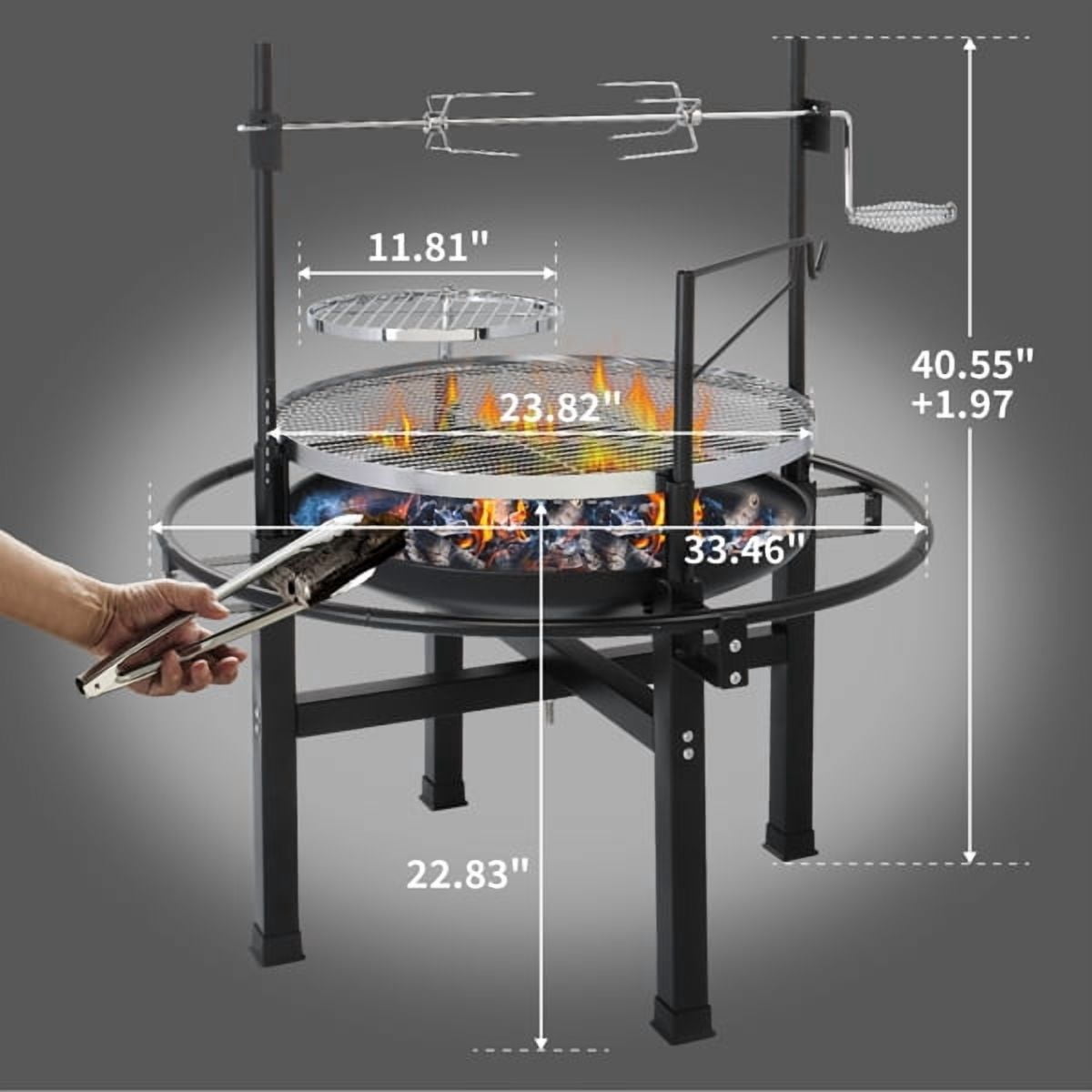Cotinse BBQ Charcoal Grill Outdoor Barbecue Pit Patio Backyard Camping,Wood Burning Fire Pit BBQ Grill Combo,Black