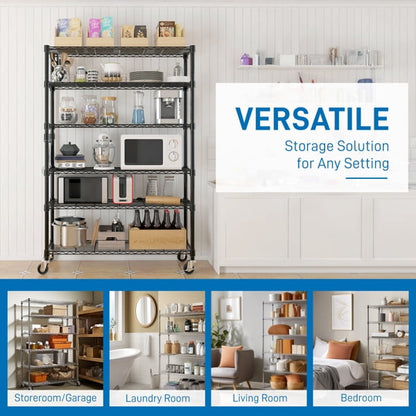Cotinse 6 Tier Wire Shelving with Wheels 2400LBS Capacity, Heavy Duty Storage Rack for Home Garage, 46"W x 18"D x 82"H Adjustable Shelves, Silver