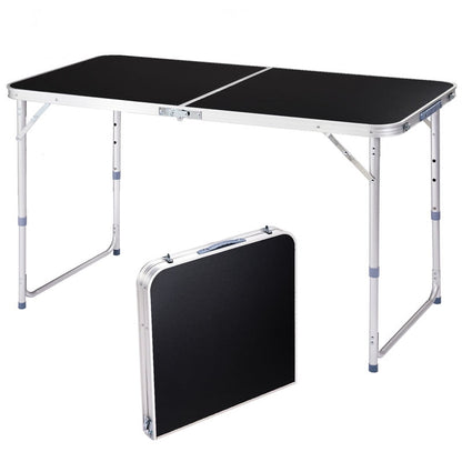 COTINSE 4 FT Adjustable Height Aluminum Folding Table with Carry Handle, Portable Camping Picnic Dining Table for Indoor Outdoor Party, Black