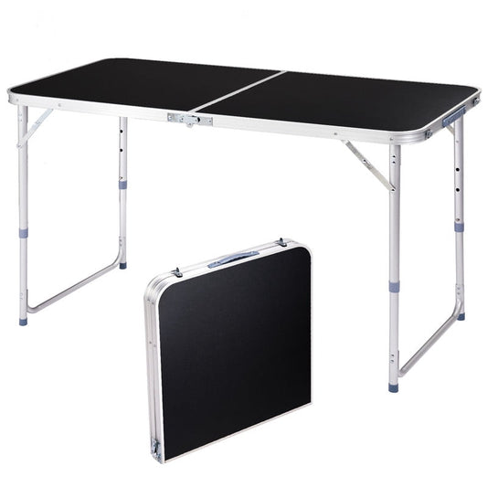 COTINSE 4 FT Adjustable Height Aluminum Folding Table with Carry Handle, Portable Camping Picnic Dining Table for Indoor Outdoor Party, Black