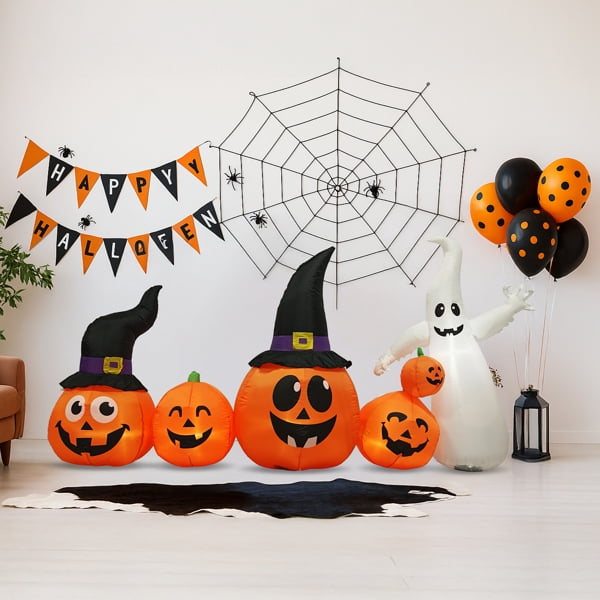 COTINSE 8 FT Halloween Inflatable Pumpkin Ghost Yard Decoration with Built-In LED Lights, Blow Up Outdoor Decor for Lawn, Garden and Party