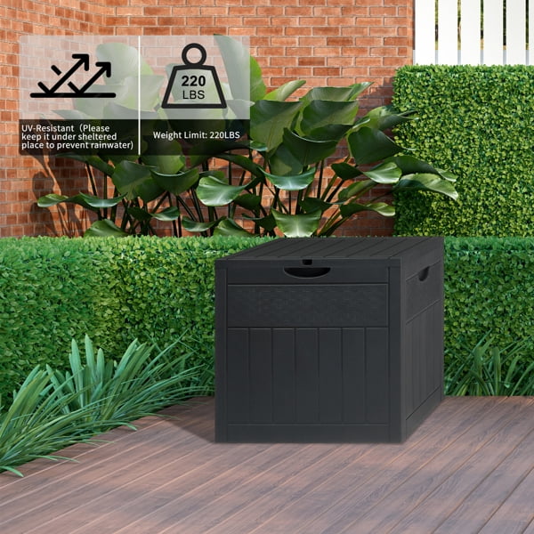 COTINSE 33 Gallon Outdoor Storage Box, Rattan-Look Plastic Deck Box for Patio Cushions, Garden Tools & Toys, Dark Gray