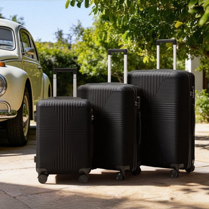 COTINSE 3 Piece Hardside Luggage Set, Lightweight PP Suitcases with 360° Spinner Wheels, 20/24/28 Inch Travel Trolley Case, Black
