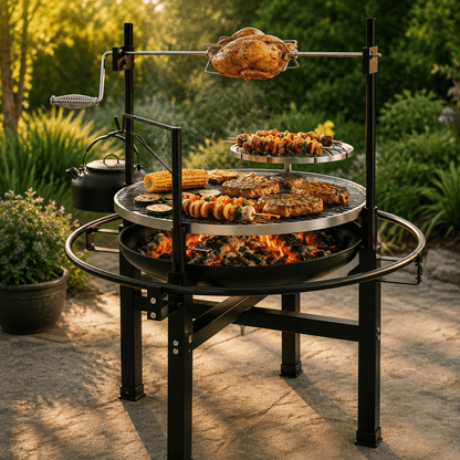 Cotinse BBQ Charcoal Grill Outdoor Barbecue Pit Patio Backyard Camping,Wood Burning Fire Pit BBQ Grill Combo,Black
