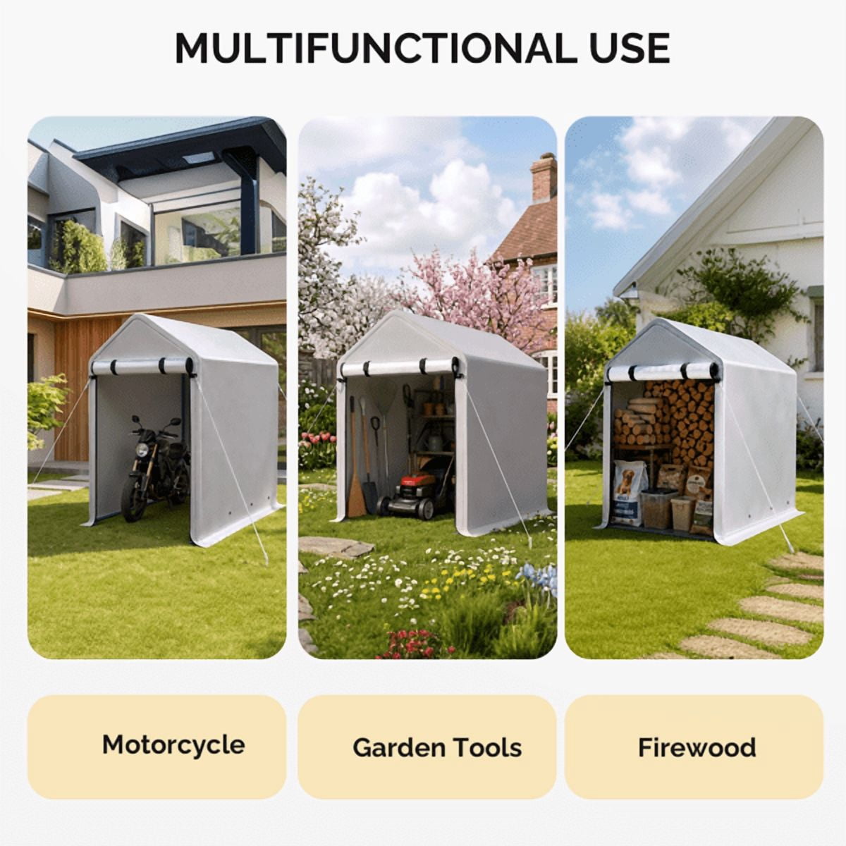 COTINSE 3x6 FT Outdoor Storage Shed, Waterproof Portable Bike Storage Tent with Roll-Up Zipper Door, 2 Windows, Heavy Duty Frame and Ground Stakes for Bicycles, Garden Tools and Firewood