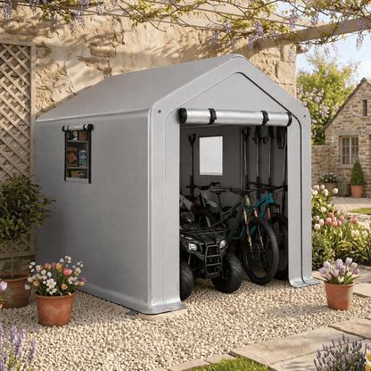 COTINSE 6x10 FT Outdoor Storage Shed, Waterproof Portable Bike Storage Tent with Roll-Up Zipper Door, 2 Windows, Heavy Duty Frame and Ground Stakes for Bicycles, Garden Tools and Firewood