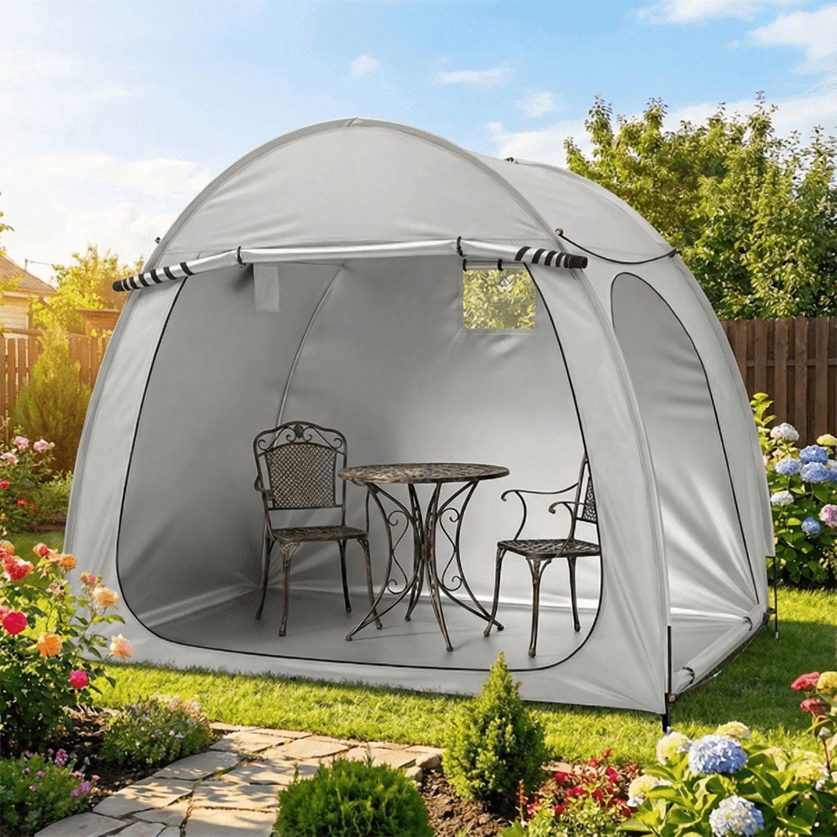 COTINSE 6.6 x 4.9 FT Bike Storage Tent, Waterproof Outdoor Bicycle Shed with Dual Doors, 210D Oxford Fabric, Light Gray