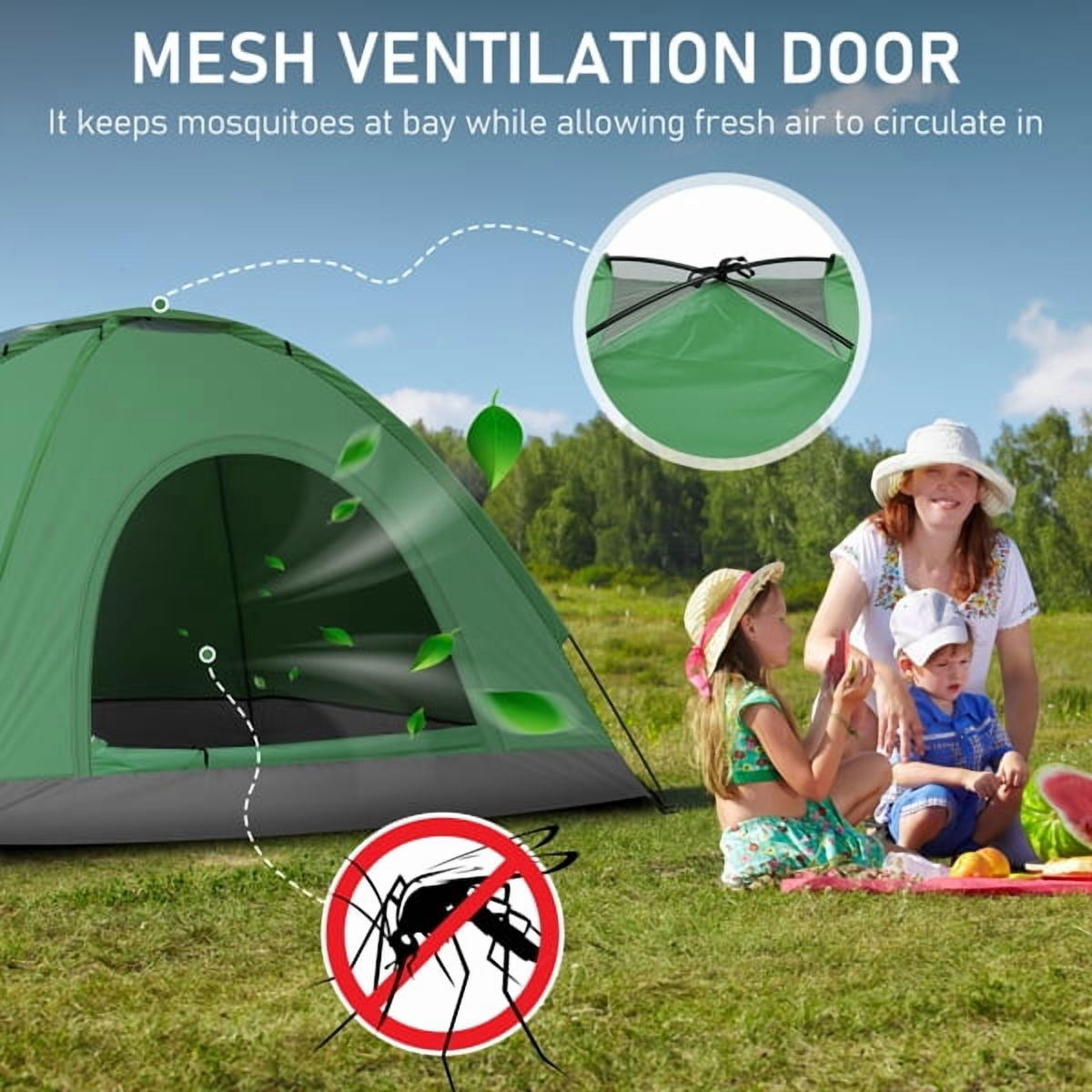Cotinse 3-4 Person Tent for Camping, Instant Pop Up Camping Tent with Screen Porch, Family Tent for Outdoor/Hiking/Traveling, with Tote Bag, Camp Dome,Green