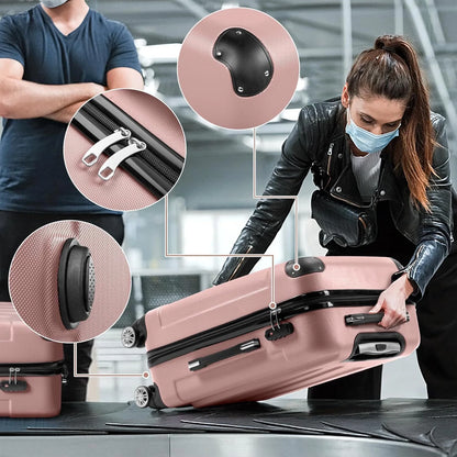 Cotinse 3 Piece Luggage Sets Hardshell Lightweight Suitcase with TSA Lock Spinner Wheels,Rose Gold
