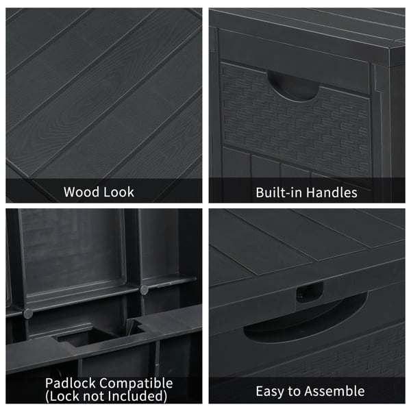 COTINSE 33 Gallon Outdoor Storage Box, Rattan-Look Plastic Deck Box for Patio Cushions, Garden Tools & Toys, Dark Gray