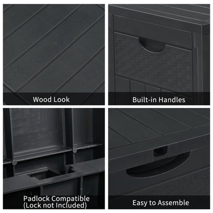 COTINSE 33 Gallon Outdoor Storage Box, Rattan-Look Plastic Deck Box for Patio Cushions, Garden Tools & Toys, Dark Gray