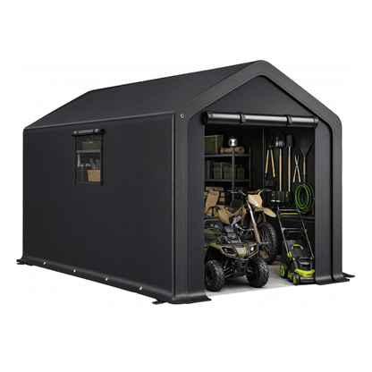 COTINSE 8x10 FT Outdoor Storage Shed, Waterproof Portable Bike Storage Tent with Roll-Up Zipper Door, 2 Windows, Heavy Duty Frame and Ground Stakes for Bicycles, Garden Tools and Firewood