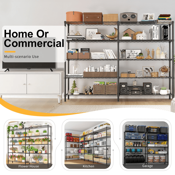 COTINSE 5-Tier Wire Shelving Unit, 58"W x 14"D x 71"H, 1500 lbs Metal Storage Rack with Adjustable Shelves, Freestanding Garage Shelf for Kitchen Pantry Warehouse