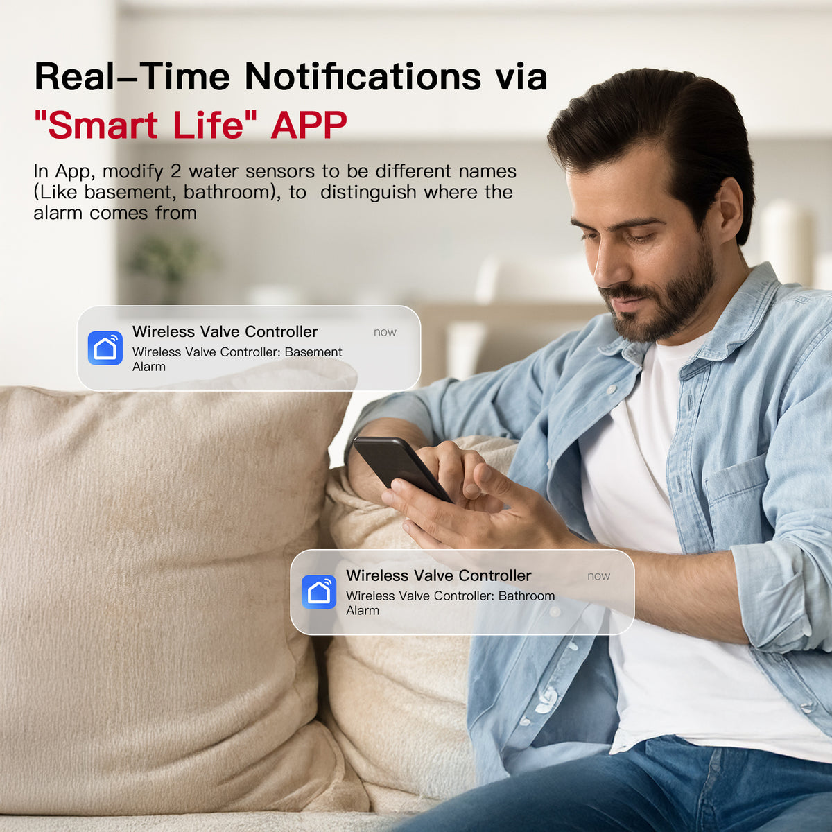 Cotinse Smart Water Leak Detector & Automatic Shut-Off Valve Kit – Protect Your Home with Real-Time Alerts and Long Battery Life