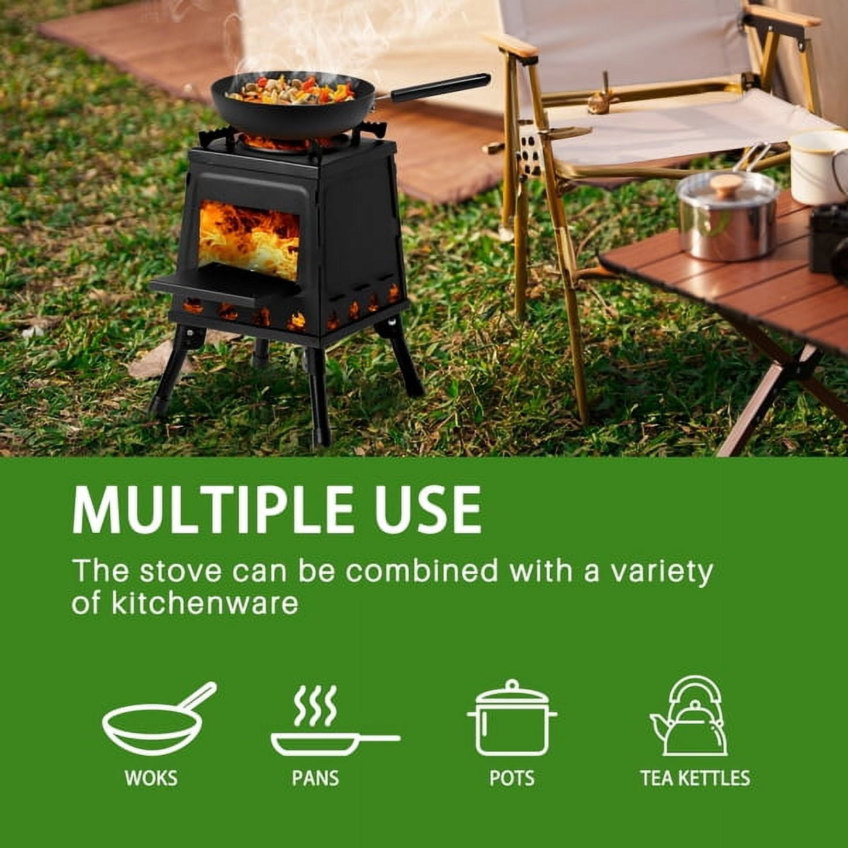 Cotinse Fire Pit, Steel Outdoor Patio Camping wood stove, Wood Burning Backyard Fire Pit with gloves and Fire Poker