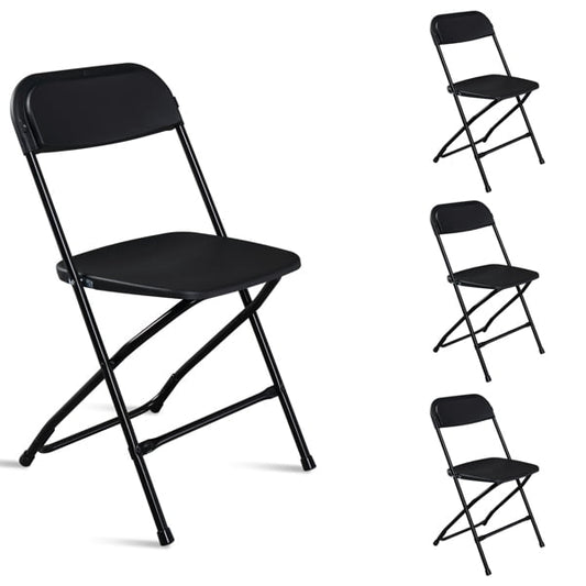 Cotinse 4 Pack Folding Chairs, Vinyl Cushion Padded Lightweight Foldable Chairs Set of 4, Waterproof Collapsible Chairs for Outdoor Party, Home, Office, Black