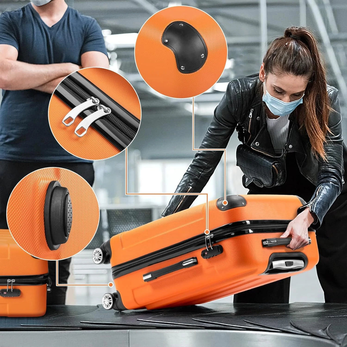 Cotinse 3 Piece Luggage Sets Hardshell Lightweight Suitcase with TSA Lock Spinner Wheels,Orange