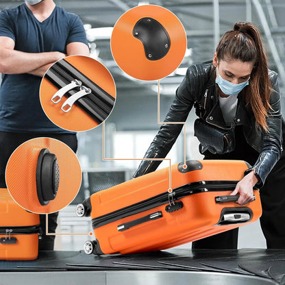 Cotinse 3 Piece Luggage Sets Hardshell Lightweight Suitcase with TSA Lock Spinner Wheels,Orange