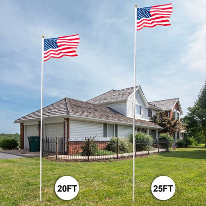 COTINSE 25FT Sectional Aluminum Flag Pole Kit with 2PCS 3x5 FT American Flags, Gold Ball Finial, Halyard Rope and PVC Sleeve for Outdoor Yard